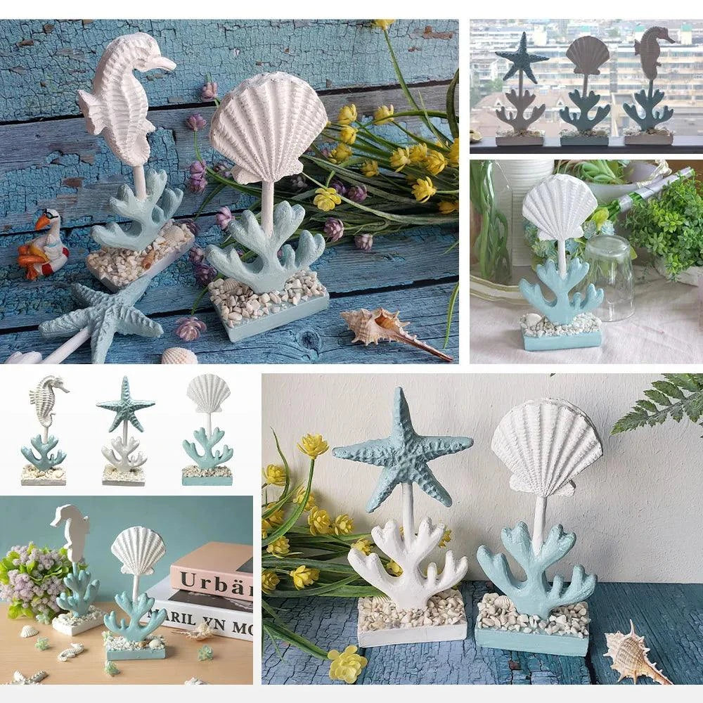 3pcs/set Marine Ornament Resin Home Decoration Accessories Seahorse St3pcs/set Marine Ornament Resin Home Decoration Accessories Seahorse Starfish Shell Figurines