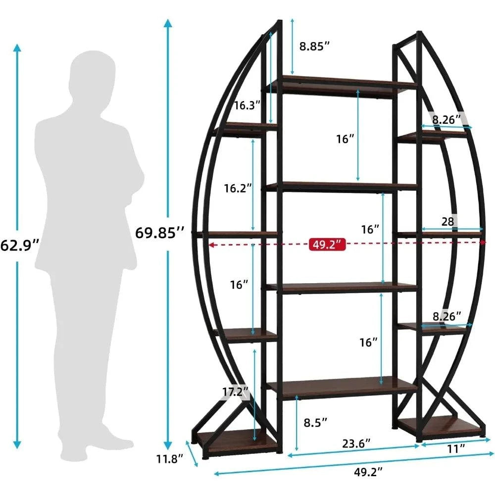 Oval Bookshelf 5 Tier Industrial Bookcases,Standing Tall Bookshelves SOval Bookshelf 5 Tier Industrial Bookcases,Standing Tall Bookshelves Storage