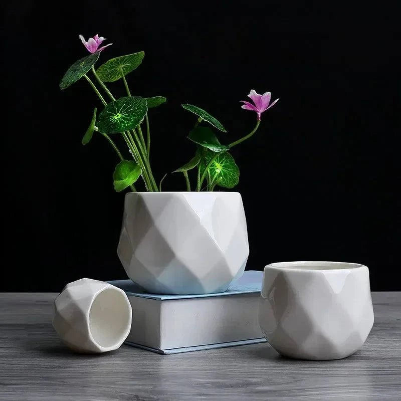 Creative Ceramic Diamond Geometric Flowerpot Simple Succulent Plant CoCreative Ceramic Diamond Geometric Flowerpot Simple Succulent Plant Container Green Planters Small Bonsai Pots Home Decoration