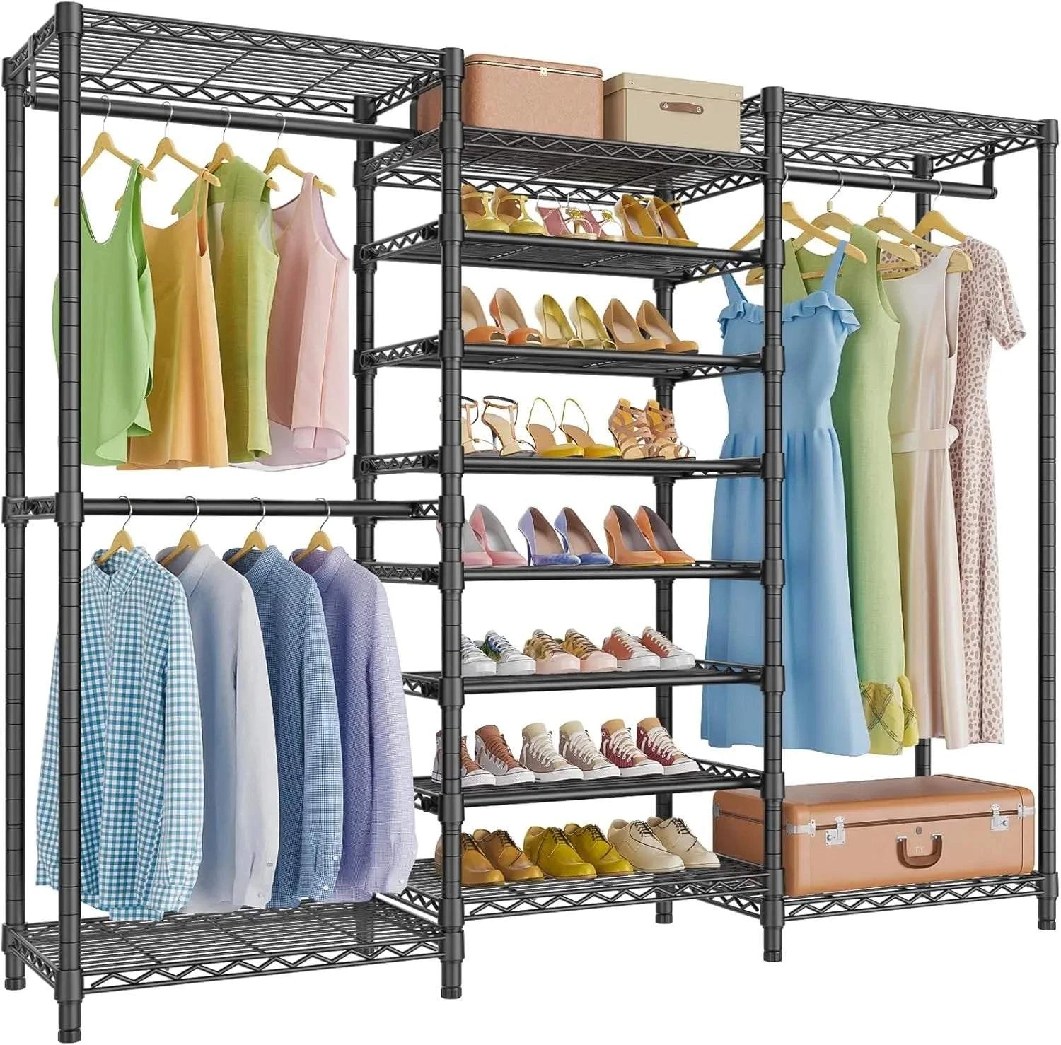 Heavy Duty Garment Rack Freestanding Clothes Rack Closet Storage Shelf