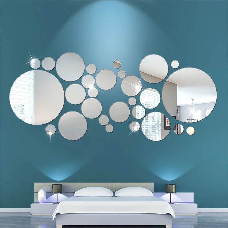 32pc Modern Acrylic Mirror Wall Sticker 3D Home Decor DIY Art Ornament