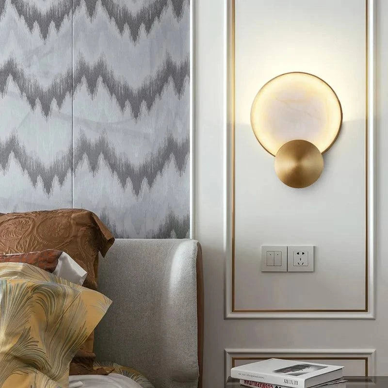 Round Marble Wall Lamp High-Grade Copper Indoor Lighting Living Room BRound Marble Wall Lamp High-Grade Copper Indoor Lighting Living Room Bedroom Study Modern Minimalist Led Decor