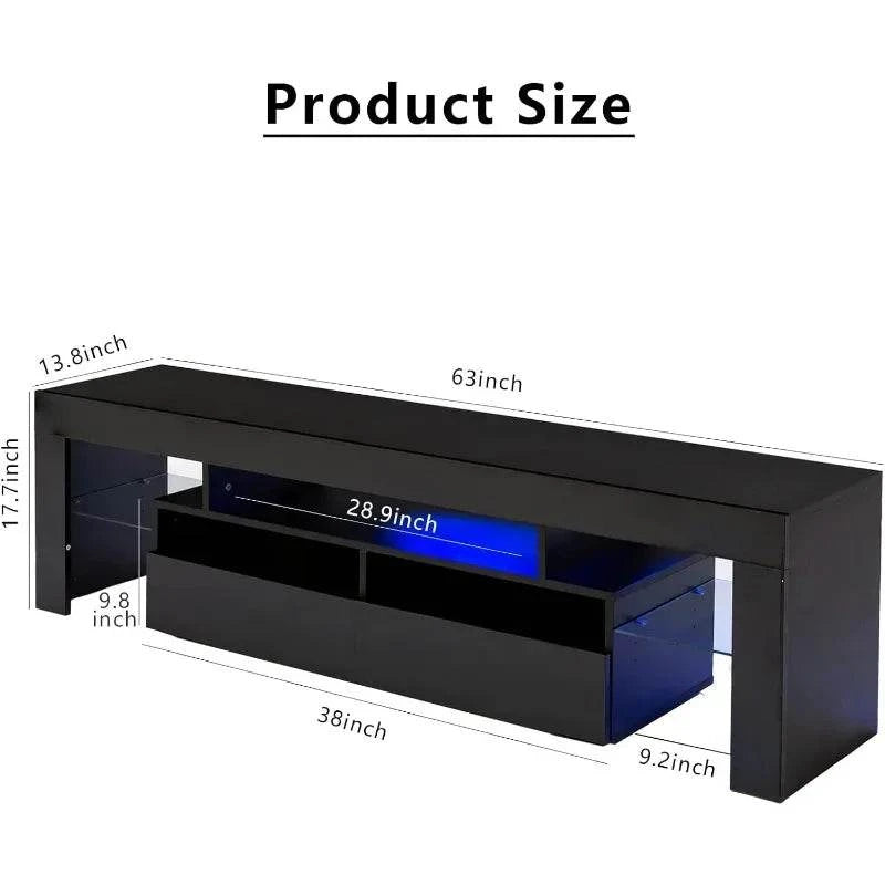 US LED TV Stand for 60/65 inch TV, Modern Gloss Entertainment Center wLED TV Stand