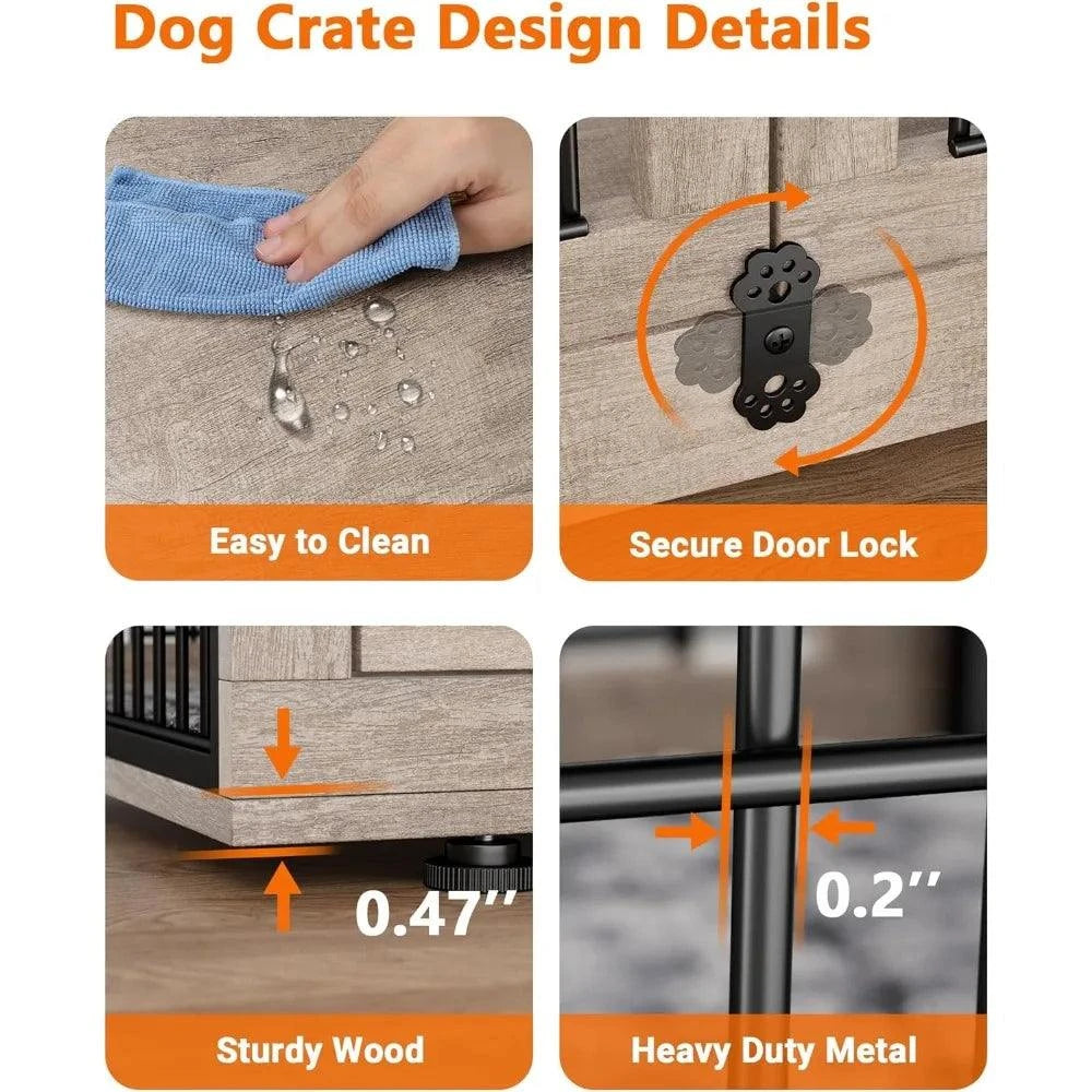 Dog Crate Furniture with Cushion,Heavy Duty Dog Cage End Table with WhDog Crate Furniture