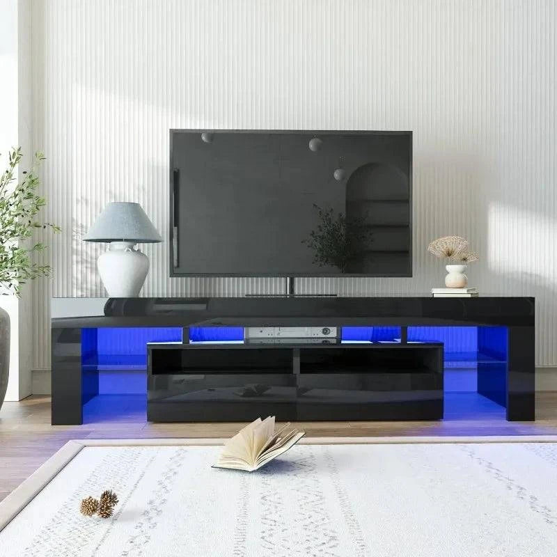 US LED TV Stand for 60/65 inch TV, Modern Gloss Entertainment Center wLED TV Stand