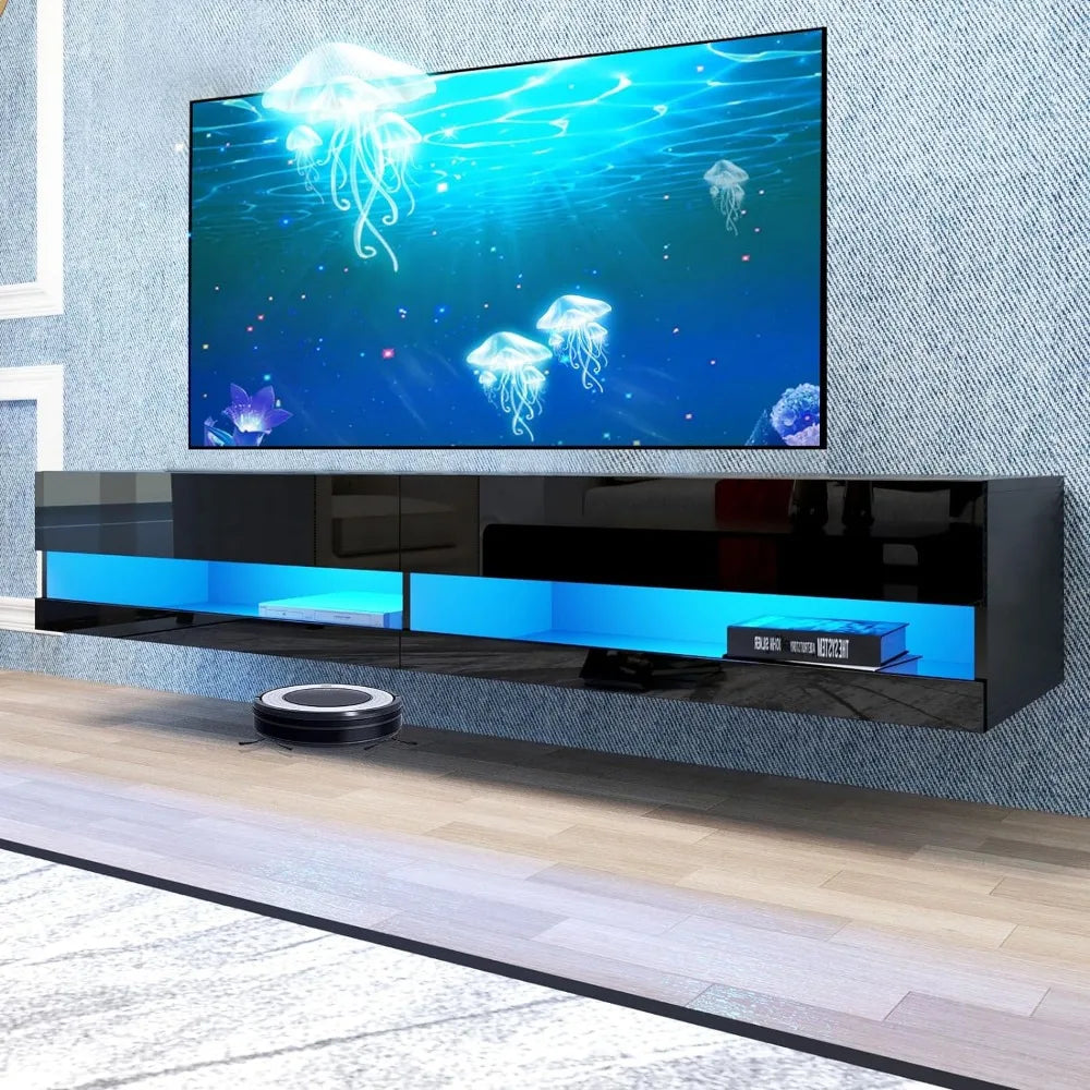 Wall TV Stand Mounted with LED Lights Floating Entertainment Center