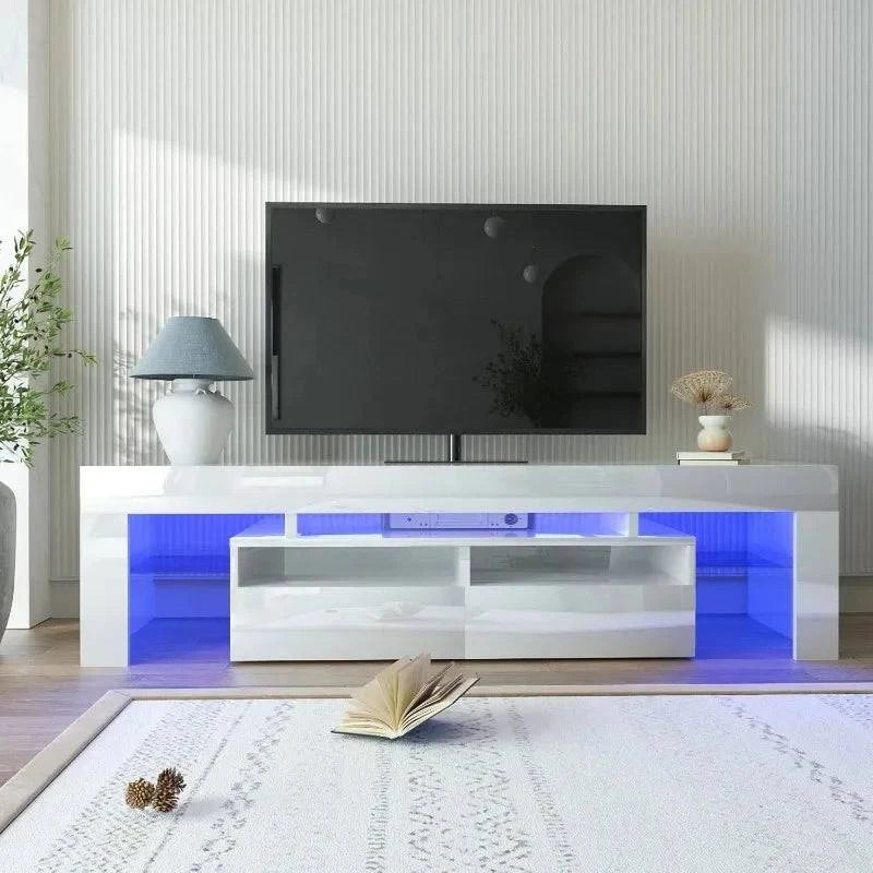 US LED TV Stand for 60/65 inch TV, Modern Gloss Entertainment Center wLED TV Stand