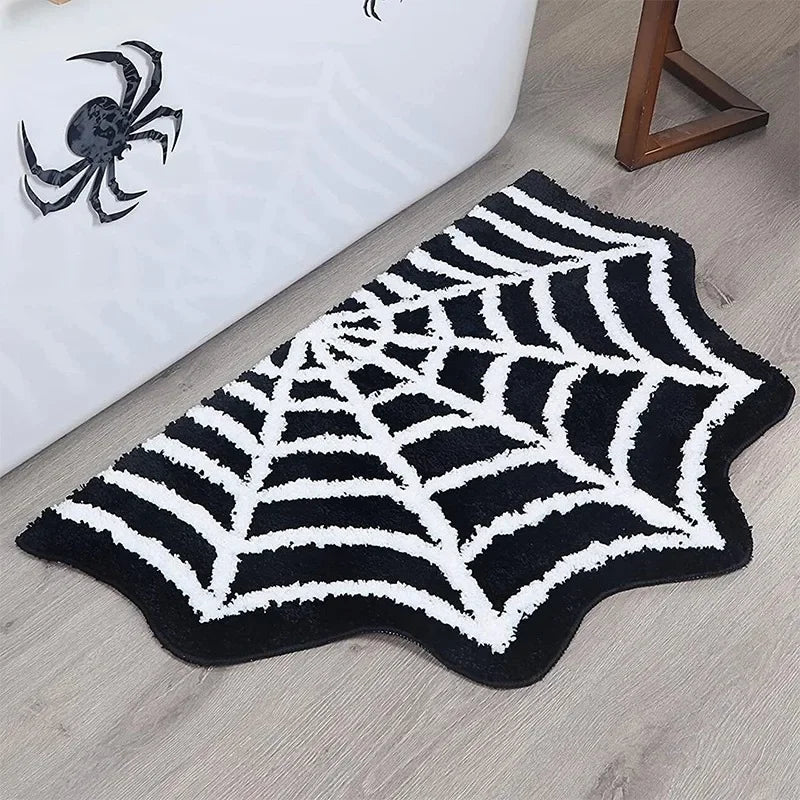 Black Spider Web Halloween Rug Bathroom Rug