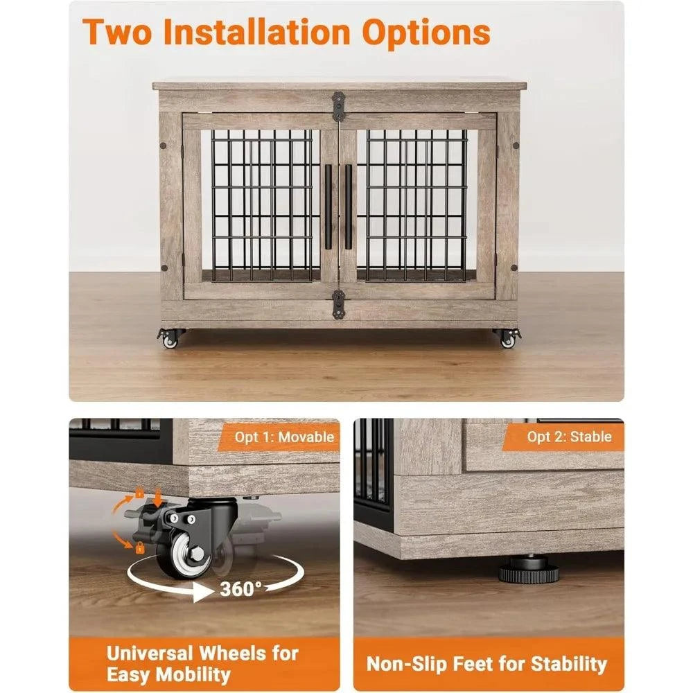 Dog Crate Furniture with Cushion,Heavy Duty Dog Cage End Table with WhDog Crate Furniture