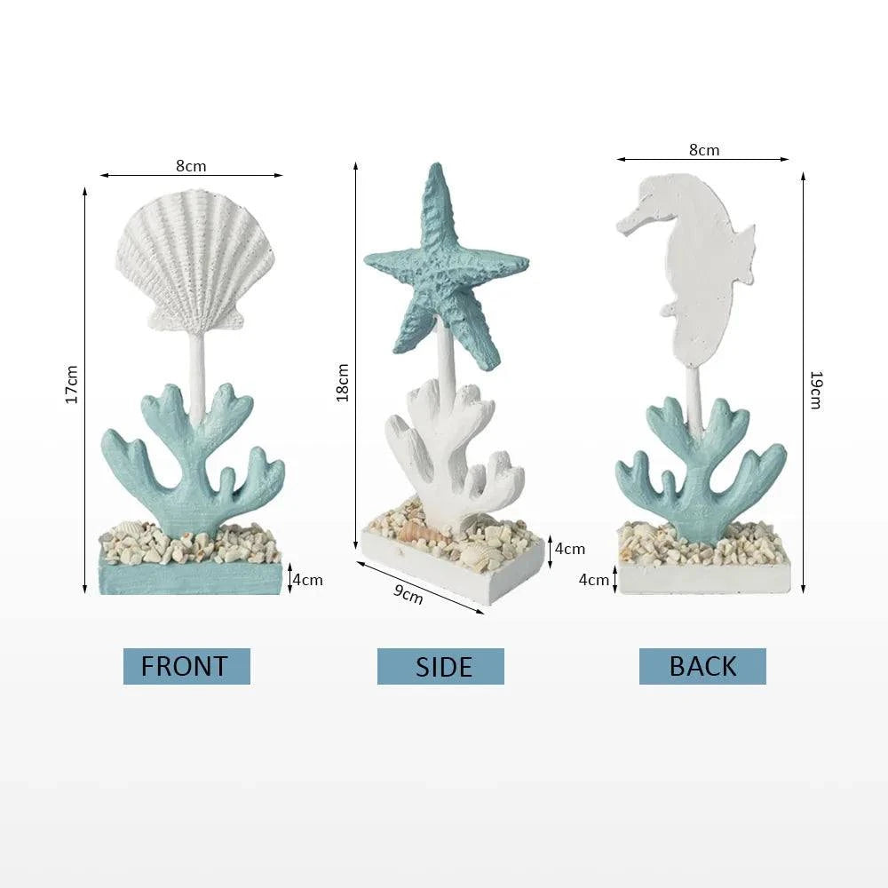 3pcs/set Marine Ornament Resin Home Decoration Accessories Seahorse St3pcs/set Marine Ornament Resin Home Decoration Accessories Seahorse Starfish Shell Figurines