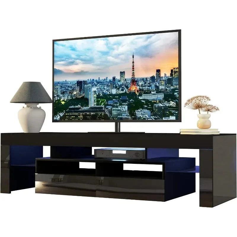 US LED TV Stand for 60/65 inch TV, Modern Gloss Entertainment Center wLED TV Stand