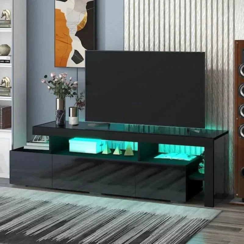 US LED TV Stand for 60/65 inch TV, Modern Gloss Entertainment Center wLED TV Stand