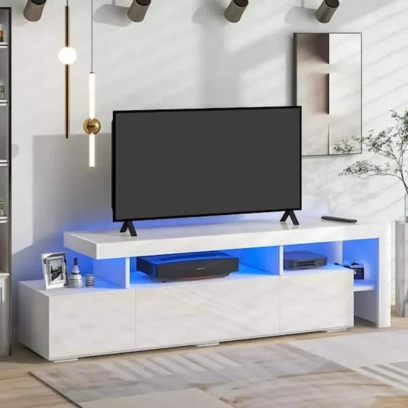 US LED TV Stand for 60/65 inch TV, Modern Gloss Entertainment Center wLED TV Stand