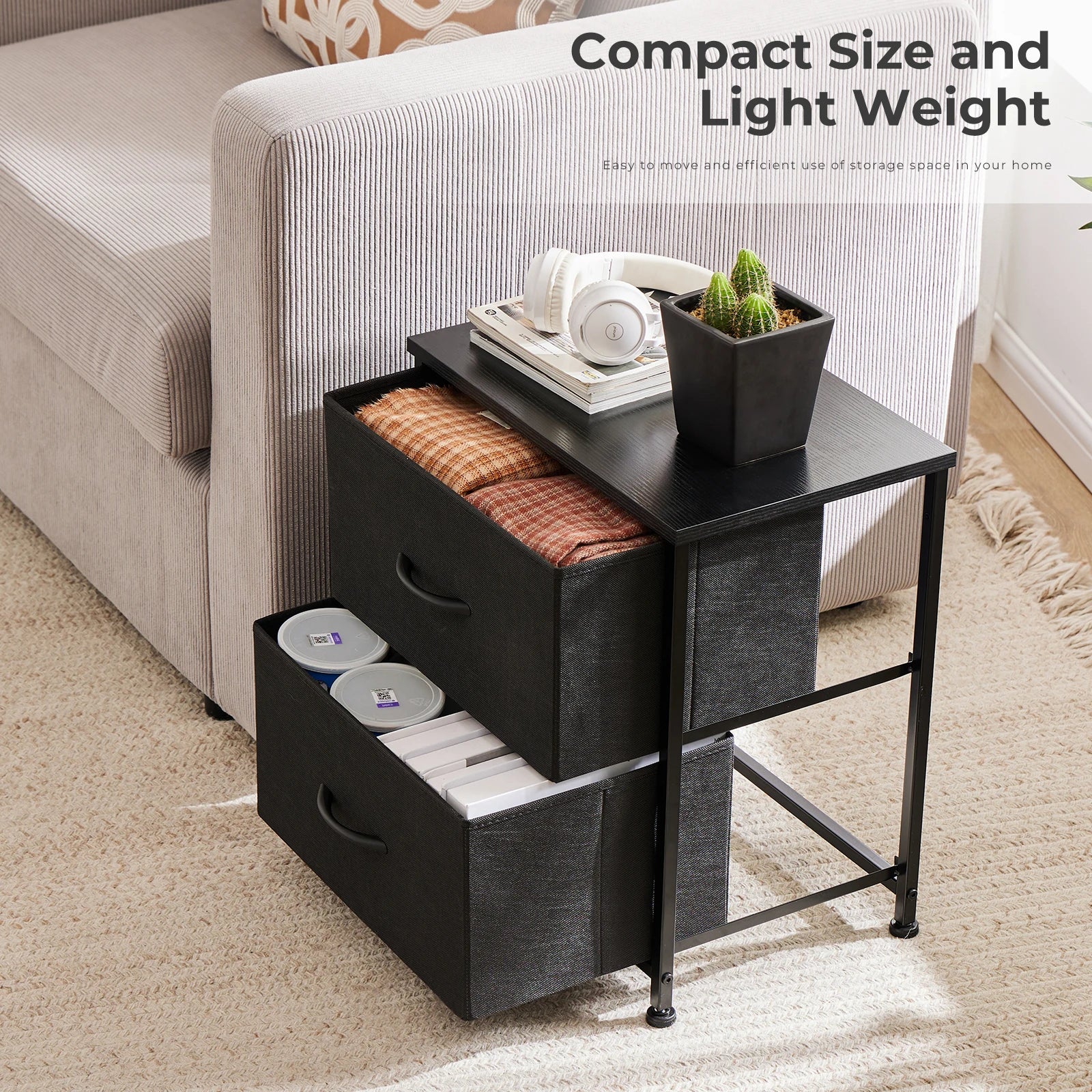 JHK Living Room Cabinet Set of 2 Fabric Drawers Tables With Storage SoStorage Sofa Table Closet Chest Clothes Display Cabinet