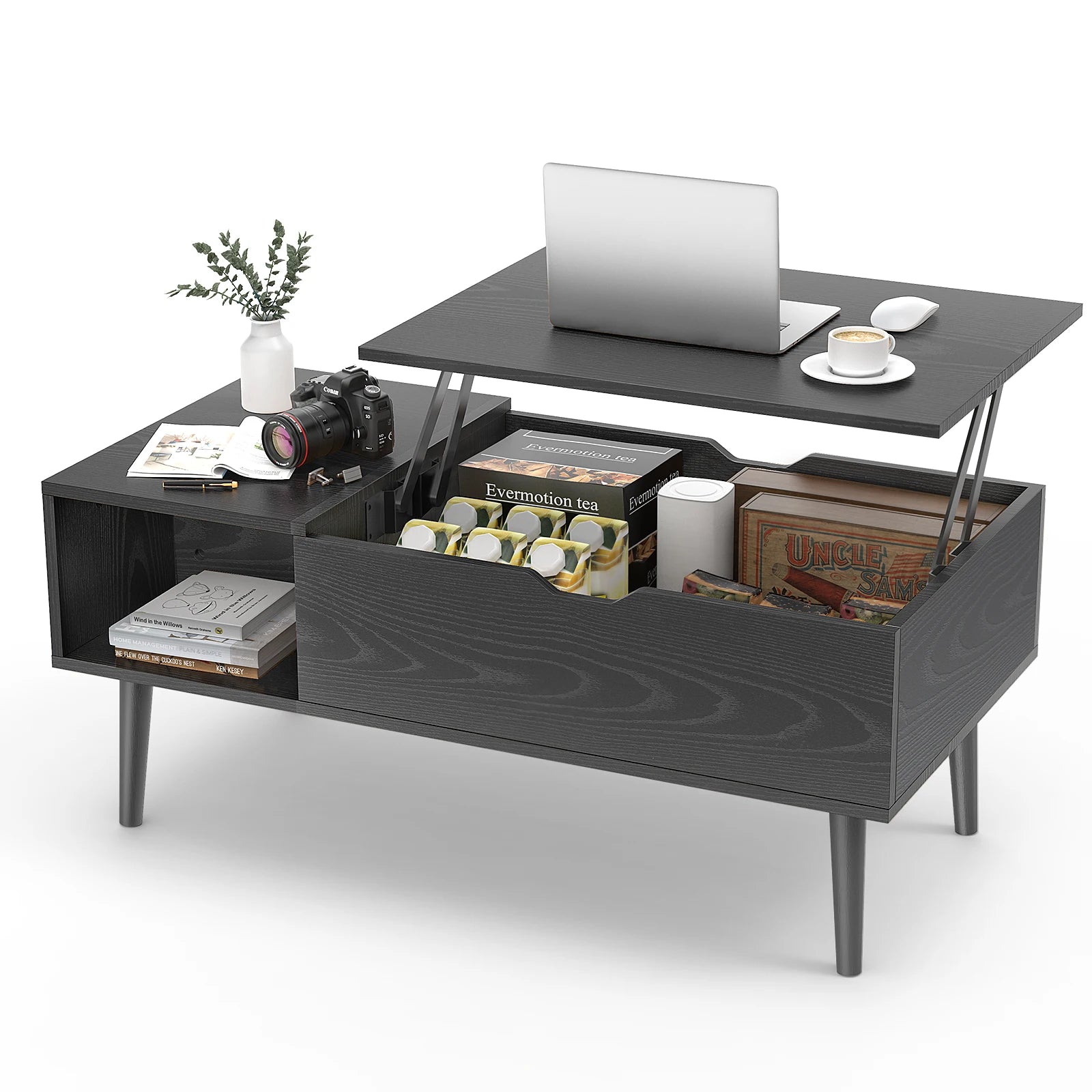 JHK Lift Top Coffee Table 39.37x19.7Wood with Adjustable Storage Shelf