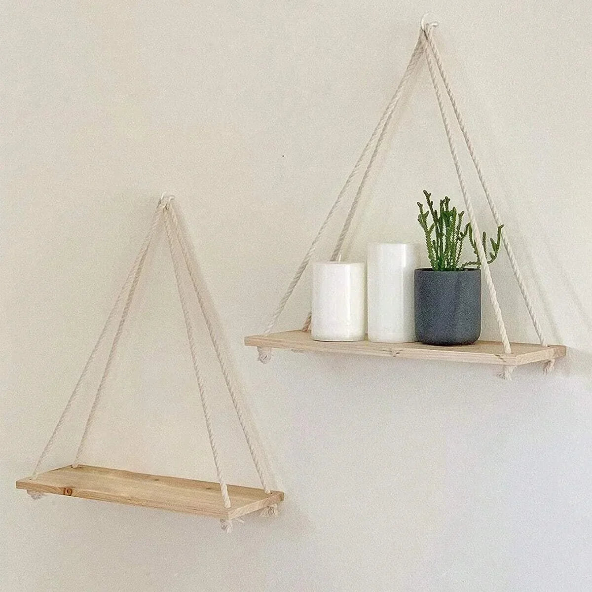 Wooden swing hanging wall shelf floating home plant pot tray storage