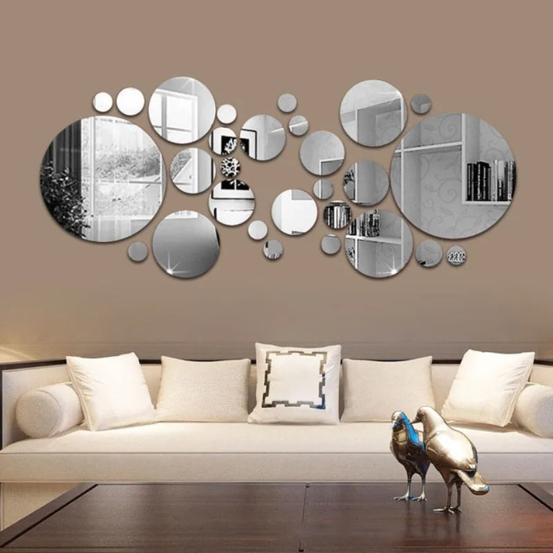 32pc Modern Acrylic Mirror Wall Sticker 3D Home Decor DIY Art Ornament