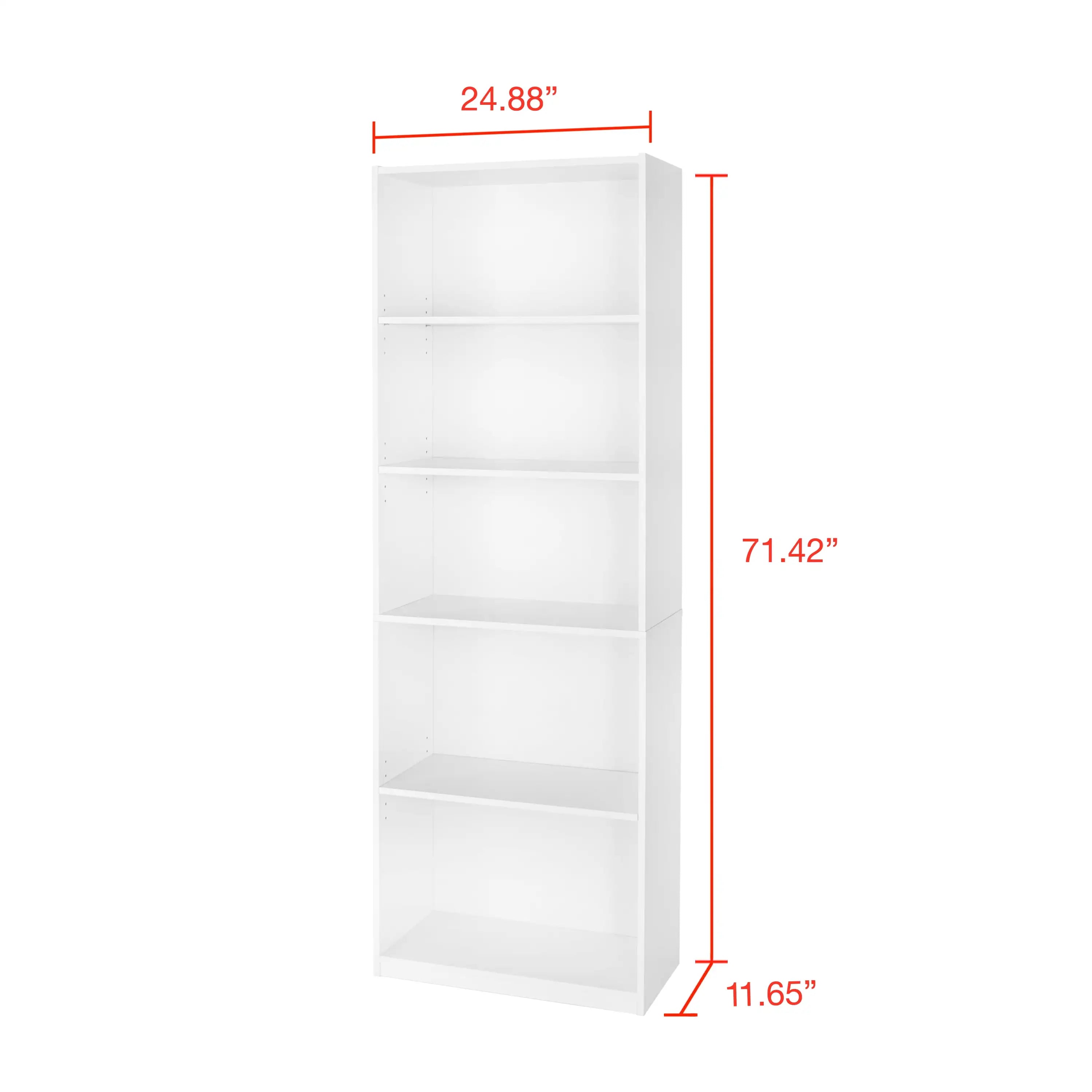 5-Shelf Bookcase with Adjustable Shelves,Solid Wood/Closed Back/Displa5-Shelf Bookcase