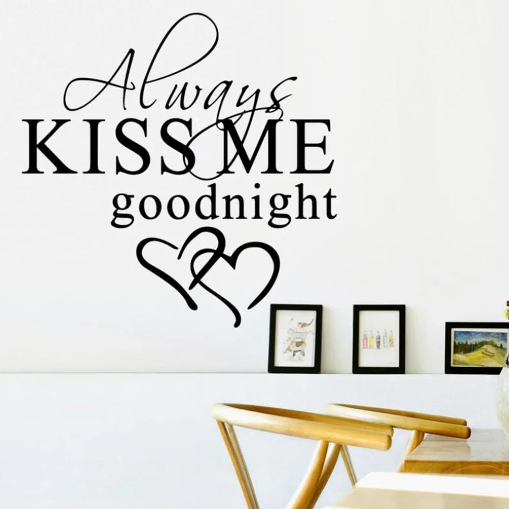 Modern Wall Stickers Always Kiss Me Goodnight Removable Bedroom Decals