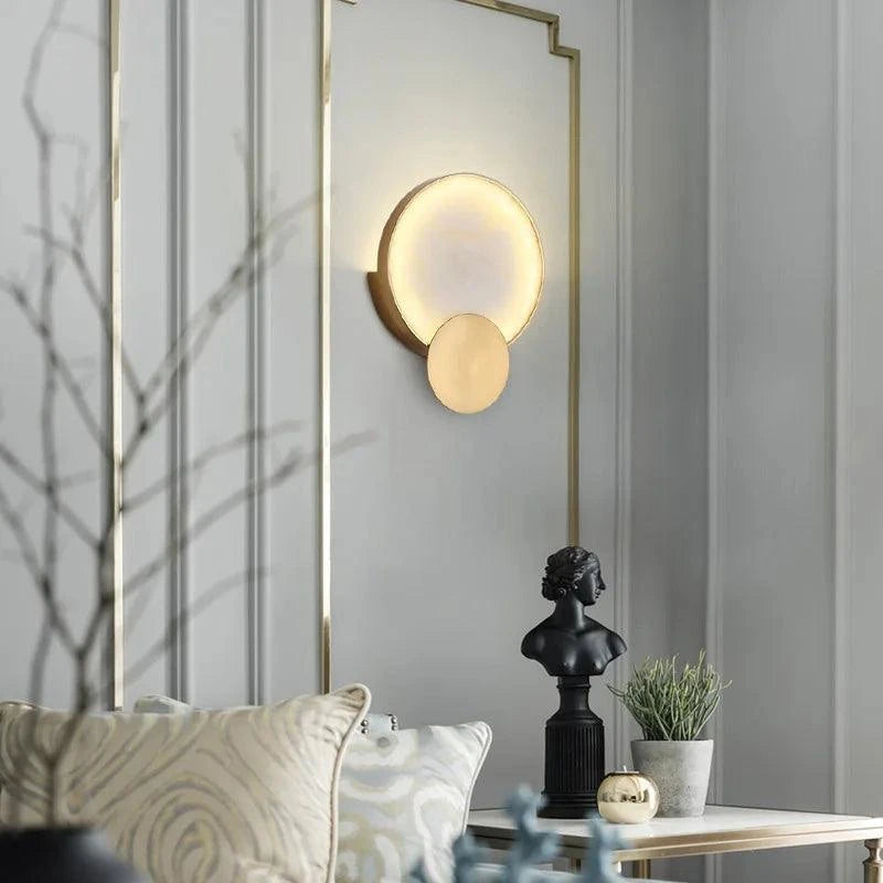 Round Marble Wall Lamp High-Grade Copper Indoor Lighting Living Room BRound Marble Wall Lamp High-Grade Copper Indoor Lighting Living Room Bedroom Study Modern Minimalist Led Decor