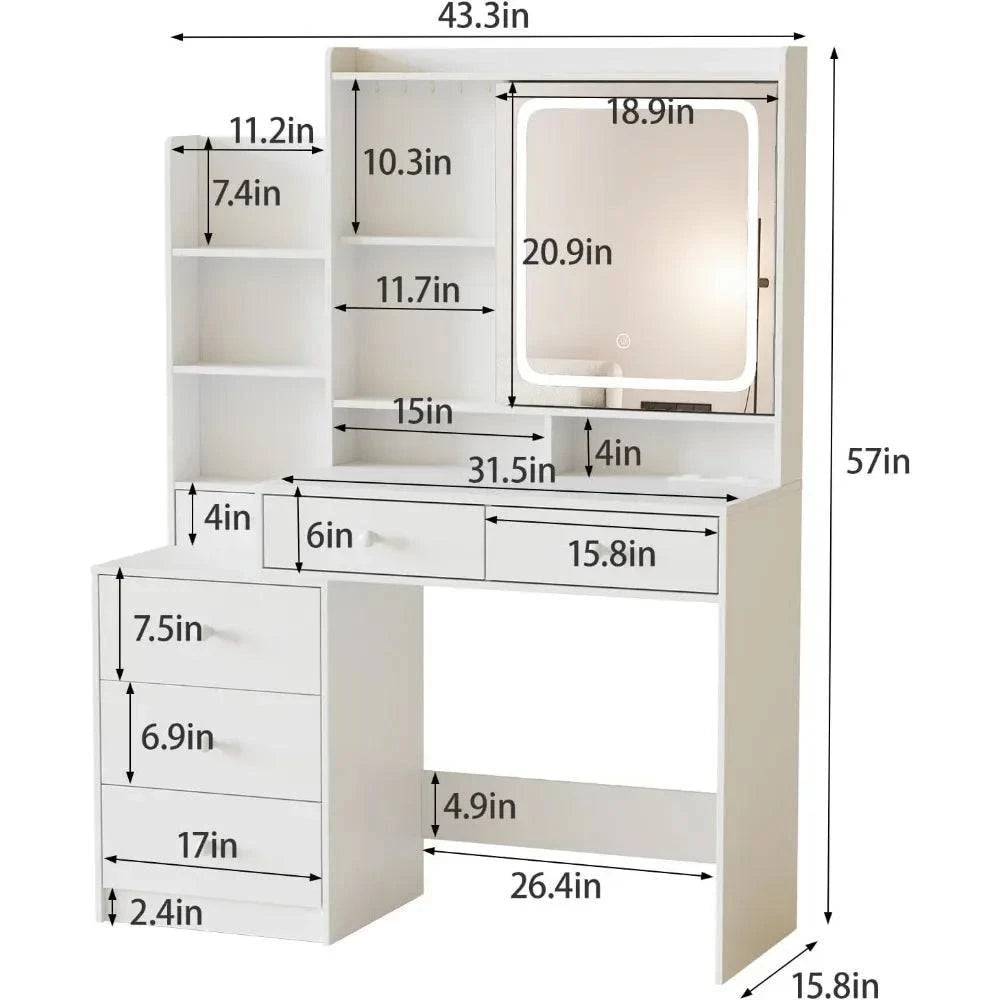 Makeup Vanity Furniture With Makeup Desk With Led Lighted Dress Mirror