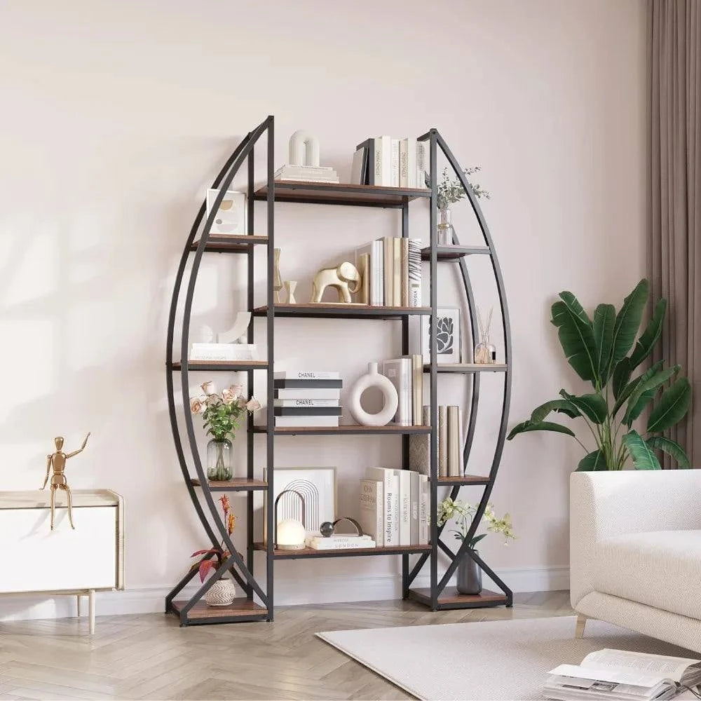 Oval Bookshelf 5 Tier Industrial Bookcases,Standing Tall Bookshelves SOval Bookshelf 5 Tier Industrial Bookcases,Standing Tall Bookshelves Storage