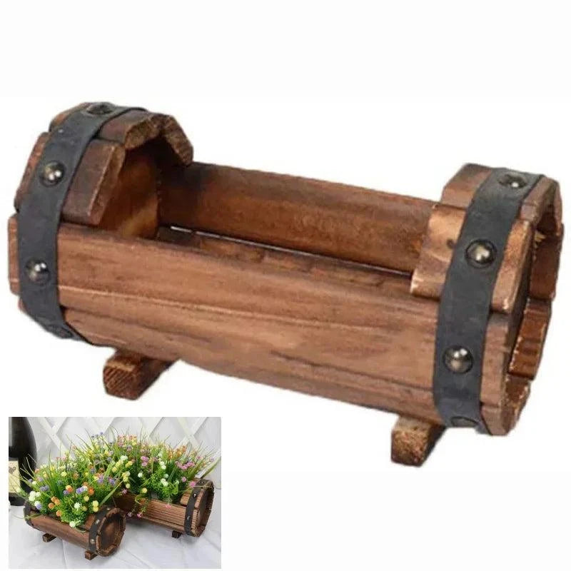 Wooden Flower Pot Outdoor Garden Decor Succulent Plants Potted Planter