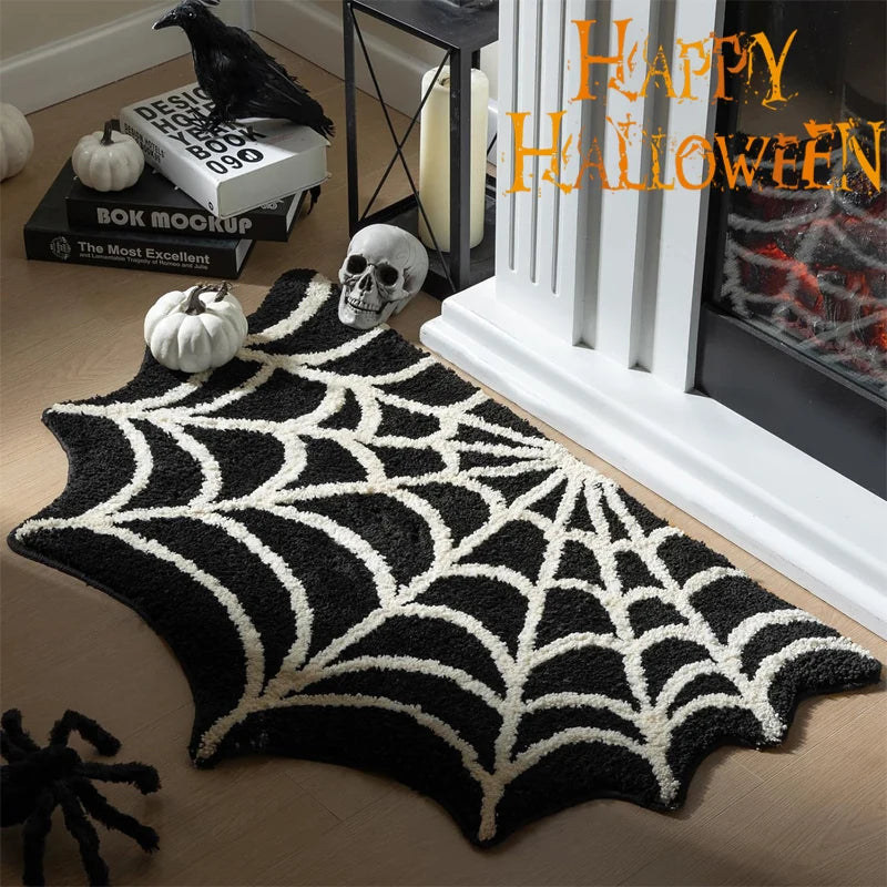 Black Spider Web Halloween Rug Bathroom Rug