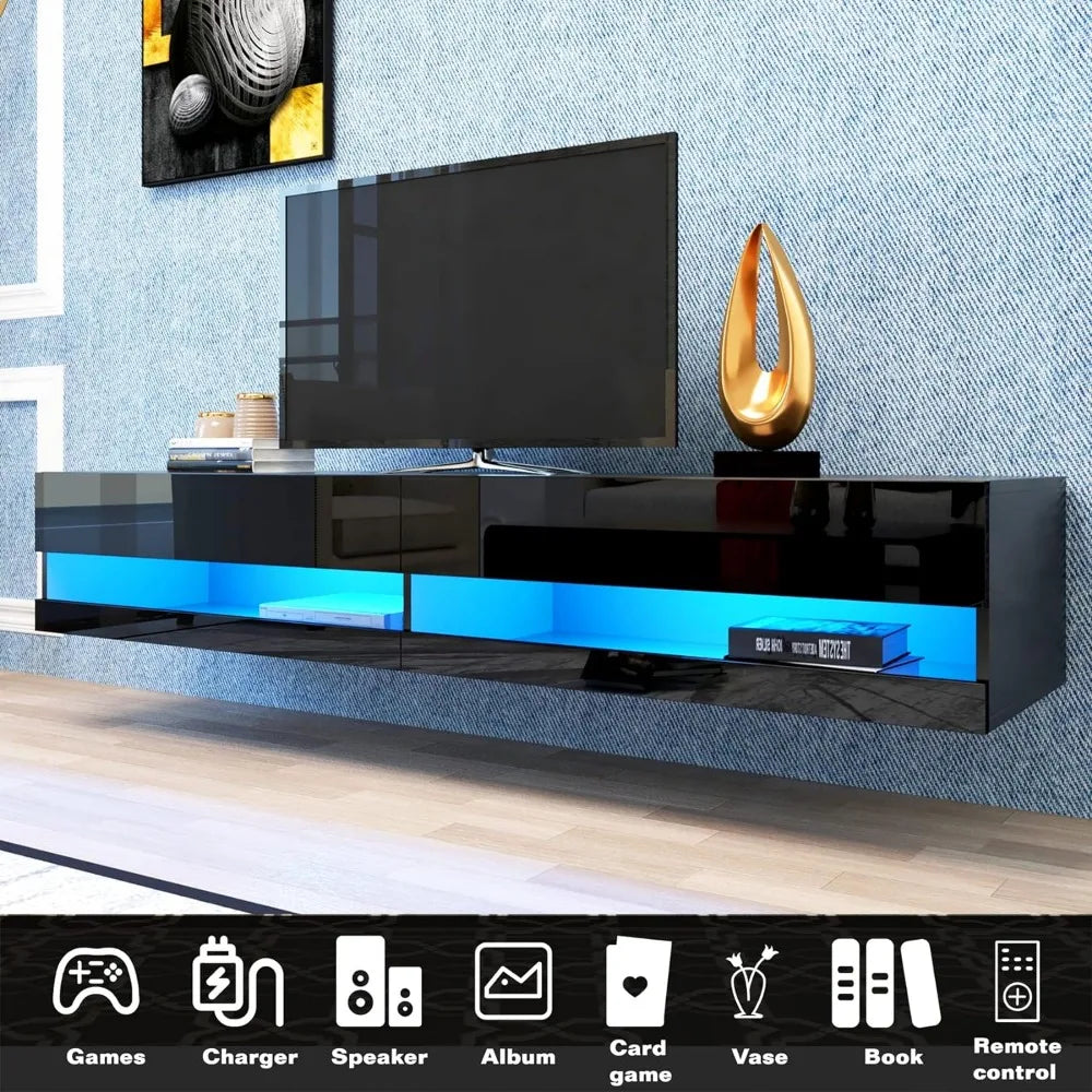 Wall TV Stand Mounted with LED Lights, Floating Entertainment Center, LED Lights, Floating Entertainment Center, Floating TVs Shelf