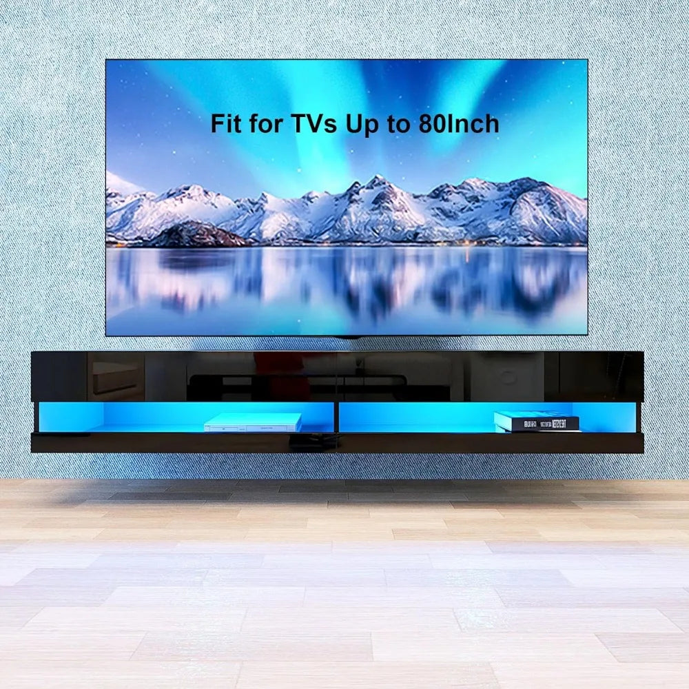 Wall TV Stand Mounted with LED Lights, Floating Entertainment Center, LED Lights, Floating Entertainment Center, Floating TVs Shelf