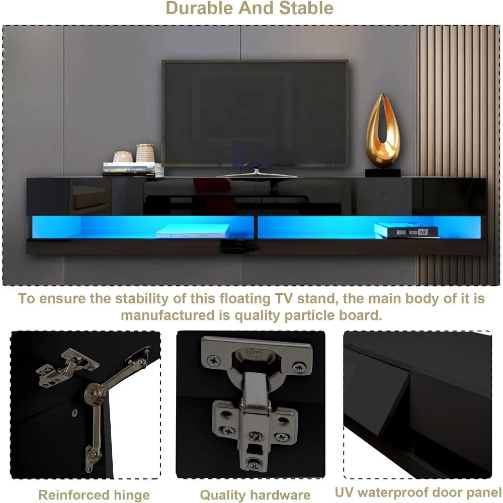 Wall TV Stand Mounted with LED Lights, Floating Entertainment Center, LED Lights, Floating Entertainment Center, Floating TVs Shelf