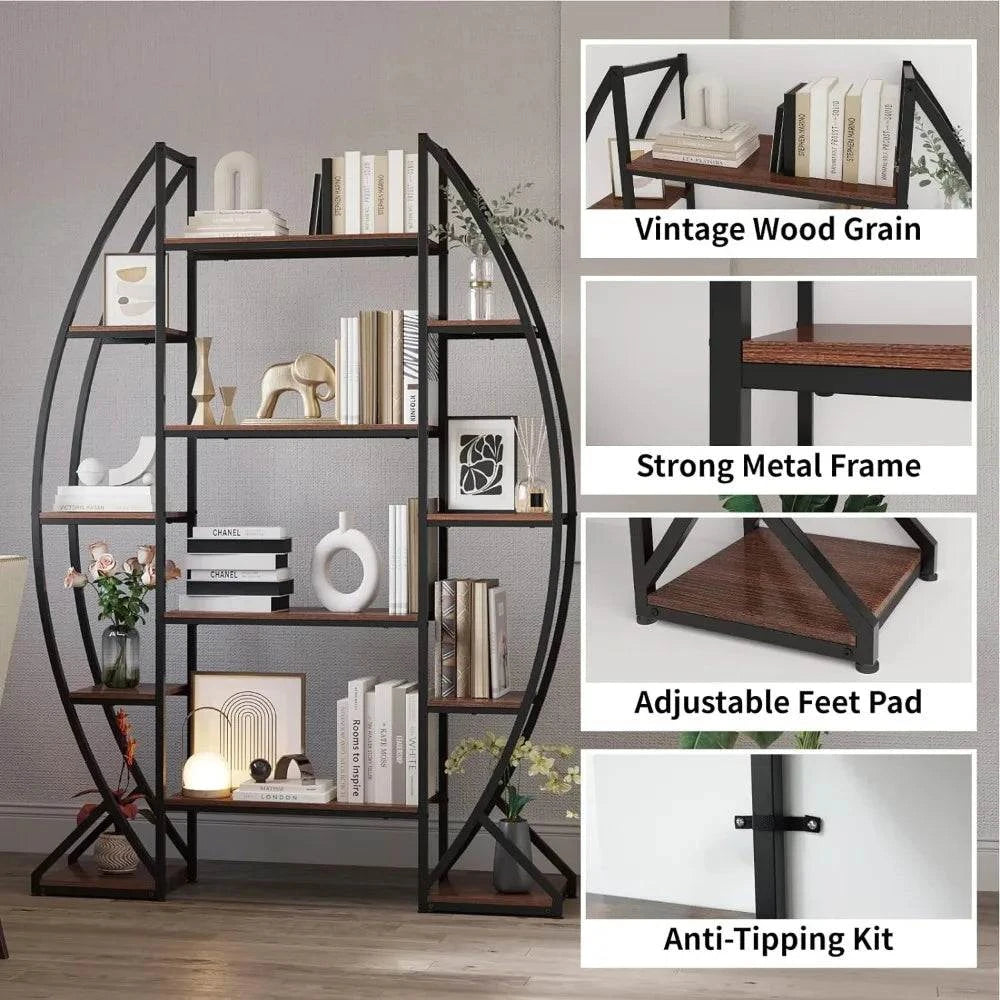 Oval Bookshelf 5 Tier Industrial Bookcases,Standing Tall Bookshelves SOval Bookshelf 5 Tier Industrial Bookcases,Standing Tall Bookshelves Storage