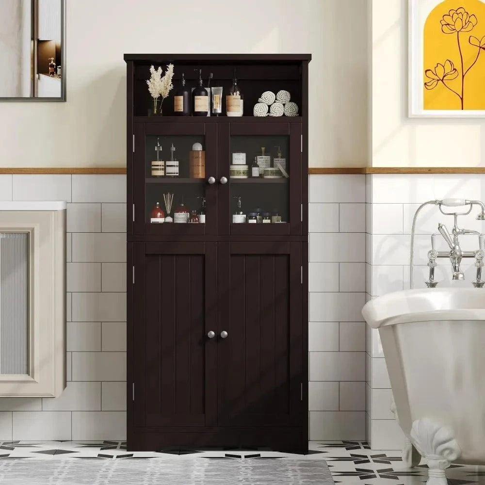 50.4''H Bathroom Storage Cabinet, Freestanding Cabinet with Open StoraOpen Storage, Kitchen Pantry Cabinet