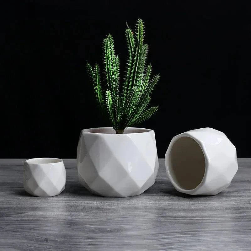 Creative Ceramic Diamond Geometric Flowerpot Simple Succulent Plant CoCreative Ceramic Diamond Geometric Flowerpot Simple Succulent Plant Container Green Planters Small Bonsai Pots Home Decoration