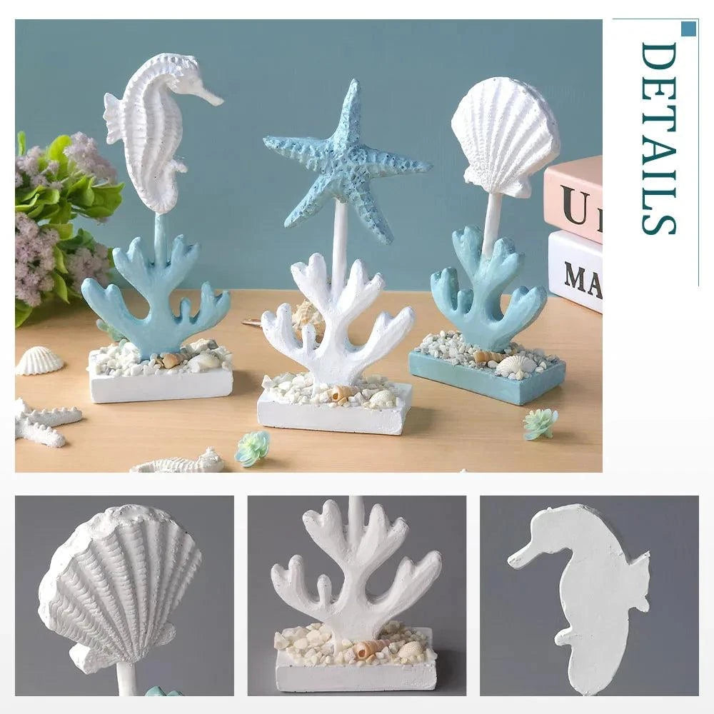 3pcs/set Marine Ornament Resin Home Decoration Accessories Seahorse St3pcs/set Marine Ornament Resin Home Decoration Accessories Seahorse Starfish Shell Figurines